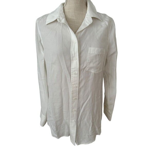 NWT Soft Surroundings White Tunic Button Front Shirt Blouse Roll Tab Sleeve S - Picture 1 of 7